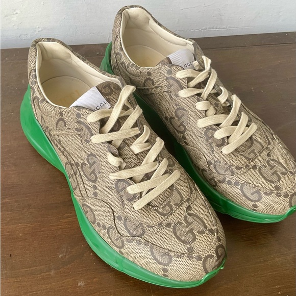 MEN'S GUCCI RHYTON MACRO GG SUPREME 80 BEIGE/GREEN SIZE 10 / US 10. - Picture 1 of 13